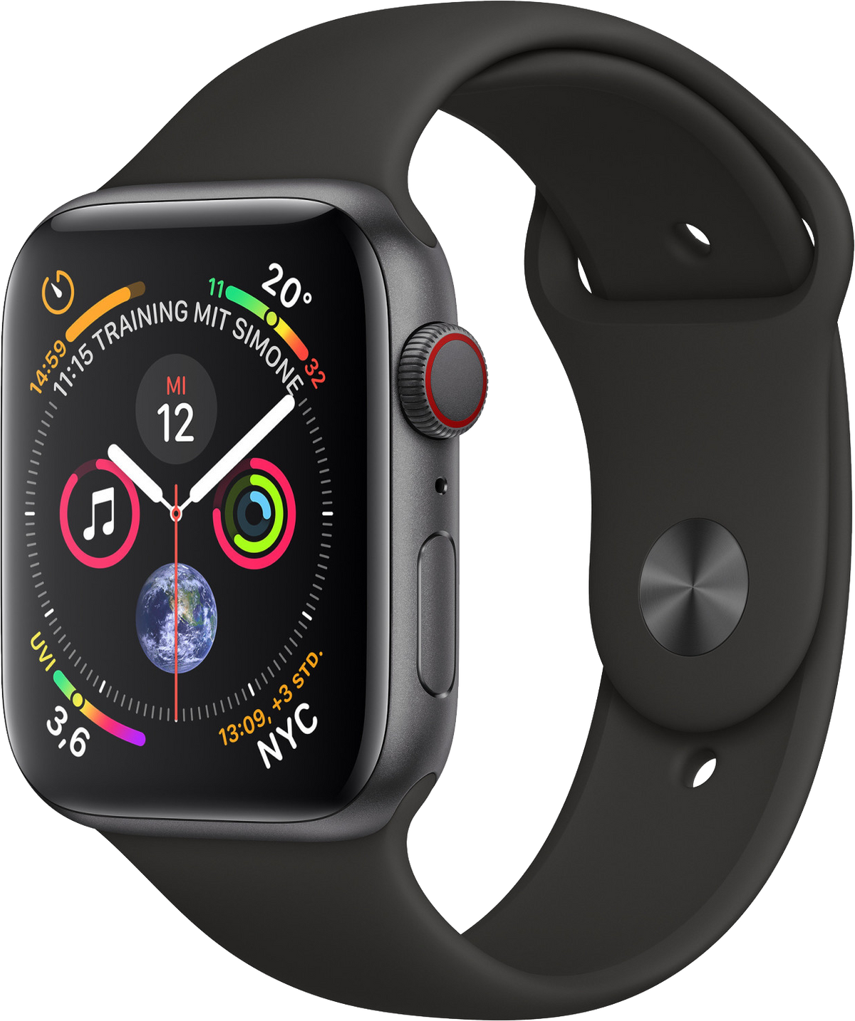 Apple Watch 4 LTE space grau Alu 40mm Sportarmband schwarz MTVD2 schwarz - Ohne Vertrag