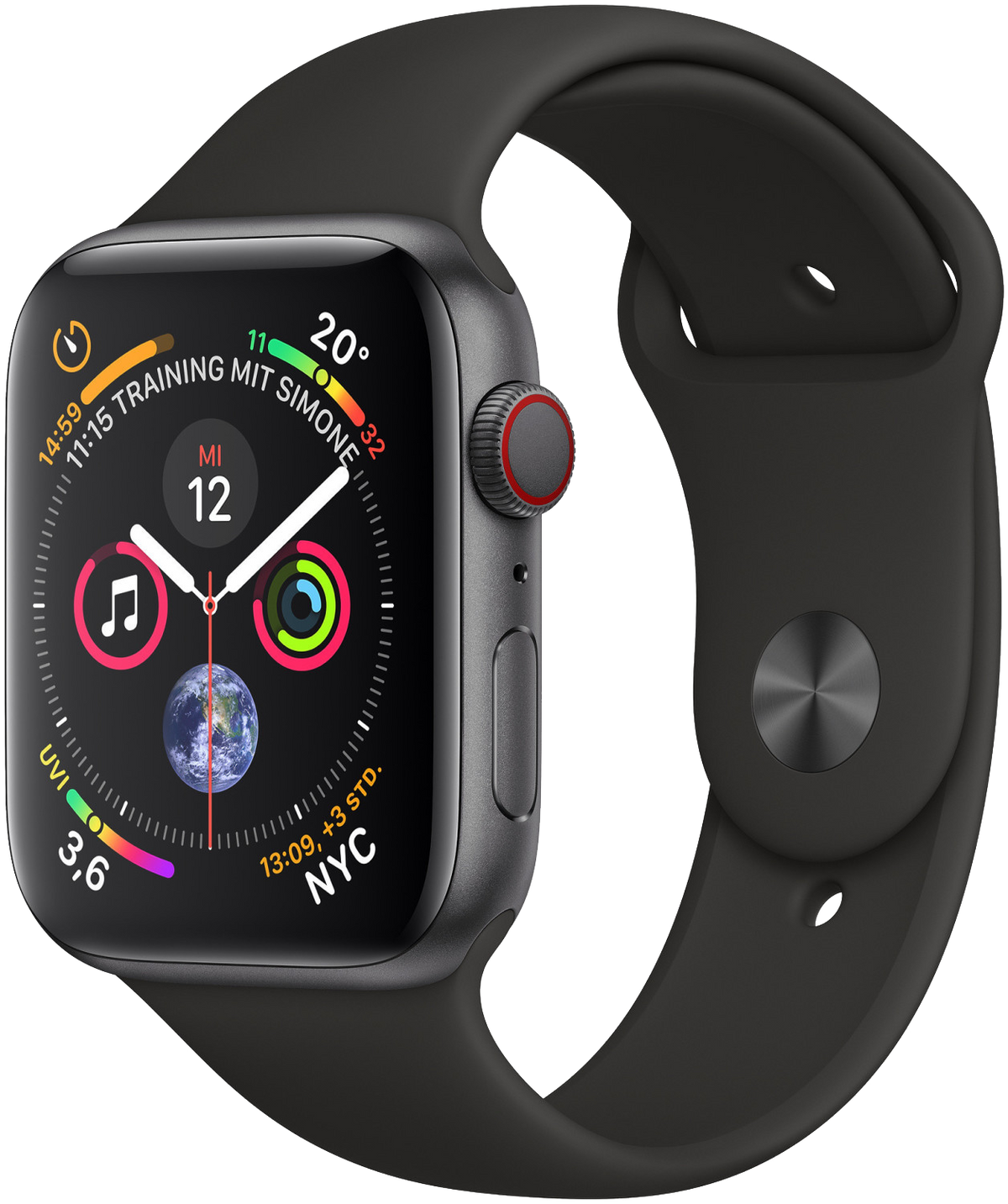 Apple Watch 4 LTE grau Alu 44mm Sportband schwarz MTVU2 - Ohne Vertrag