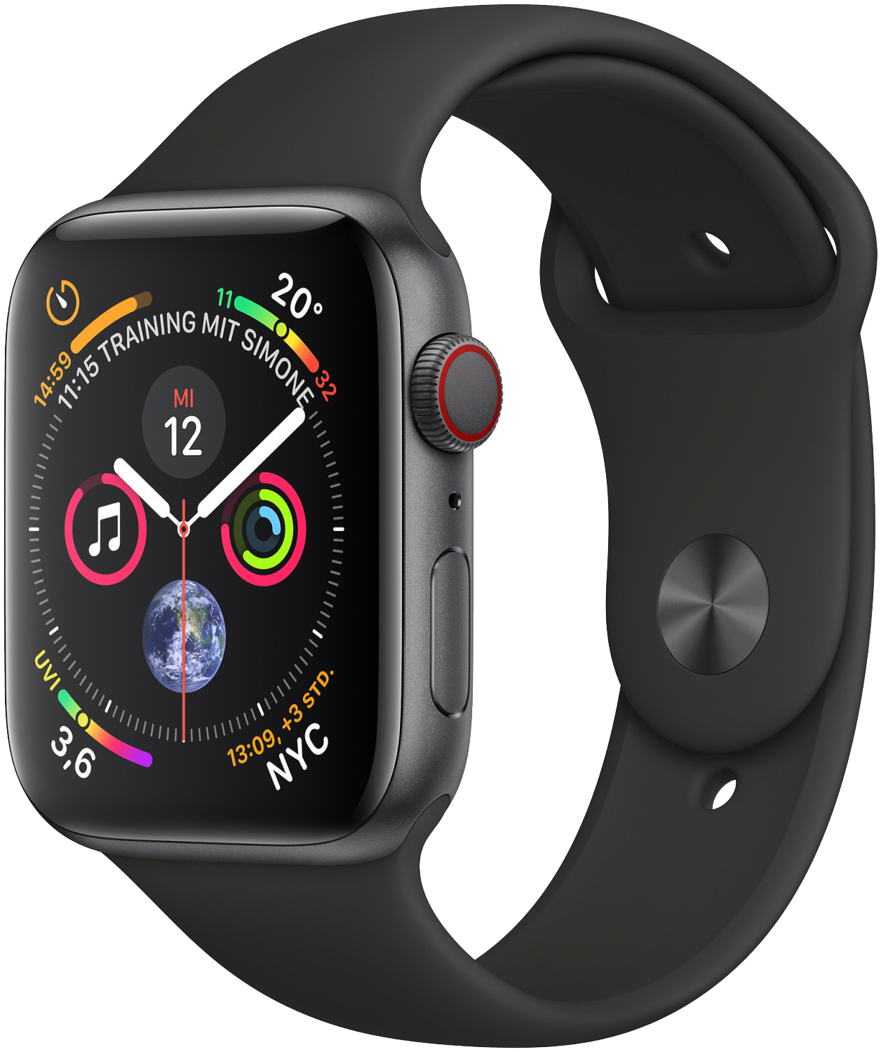 Apple Watch 4 LTE grau Alu 44mm Sportband schwarz MTVU2 - Ohne Vertrag