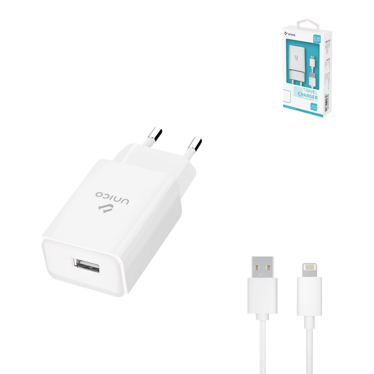 Unico HC9389 Travel Charger 1USB - 2.1A weiß - Ohne Vertrag