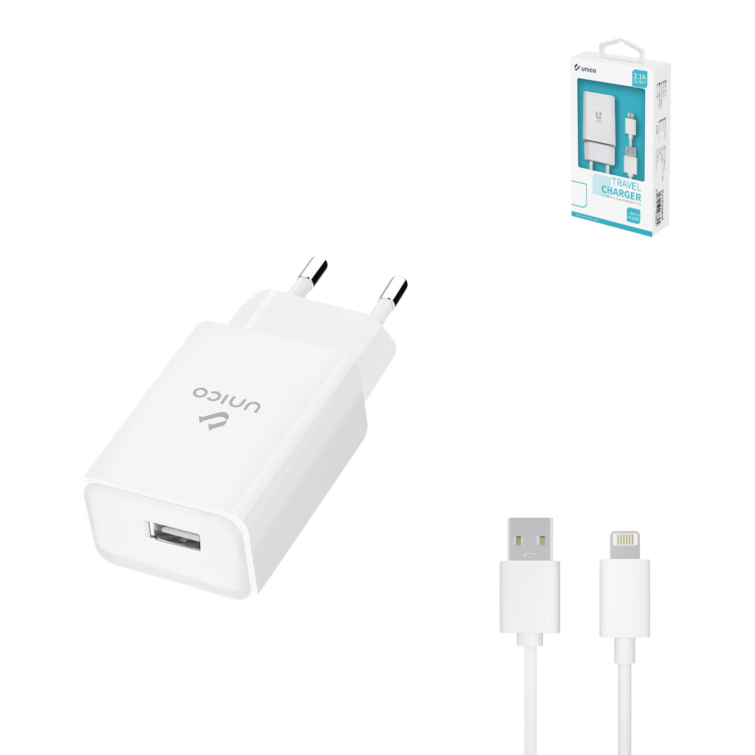 Unico HC9389 Travel Charger 1USB - 2.1A weiß - Ohne Vertrag