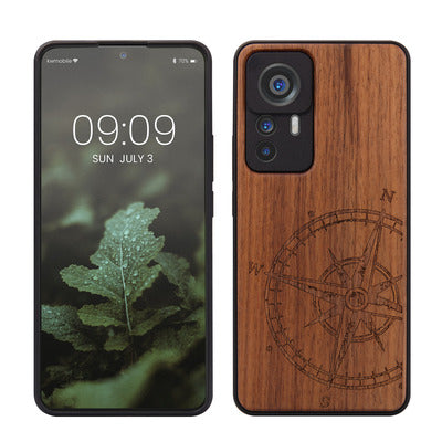 Holz Hardcase mit TPU Bumper für Xiaomi 12T / 12T Pro Kompass Vintage