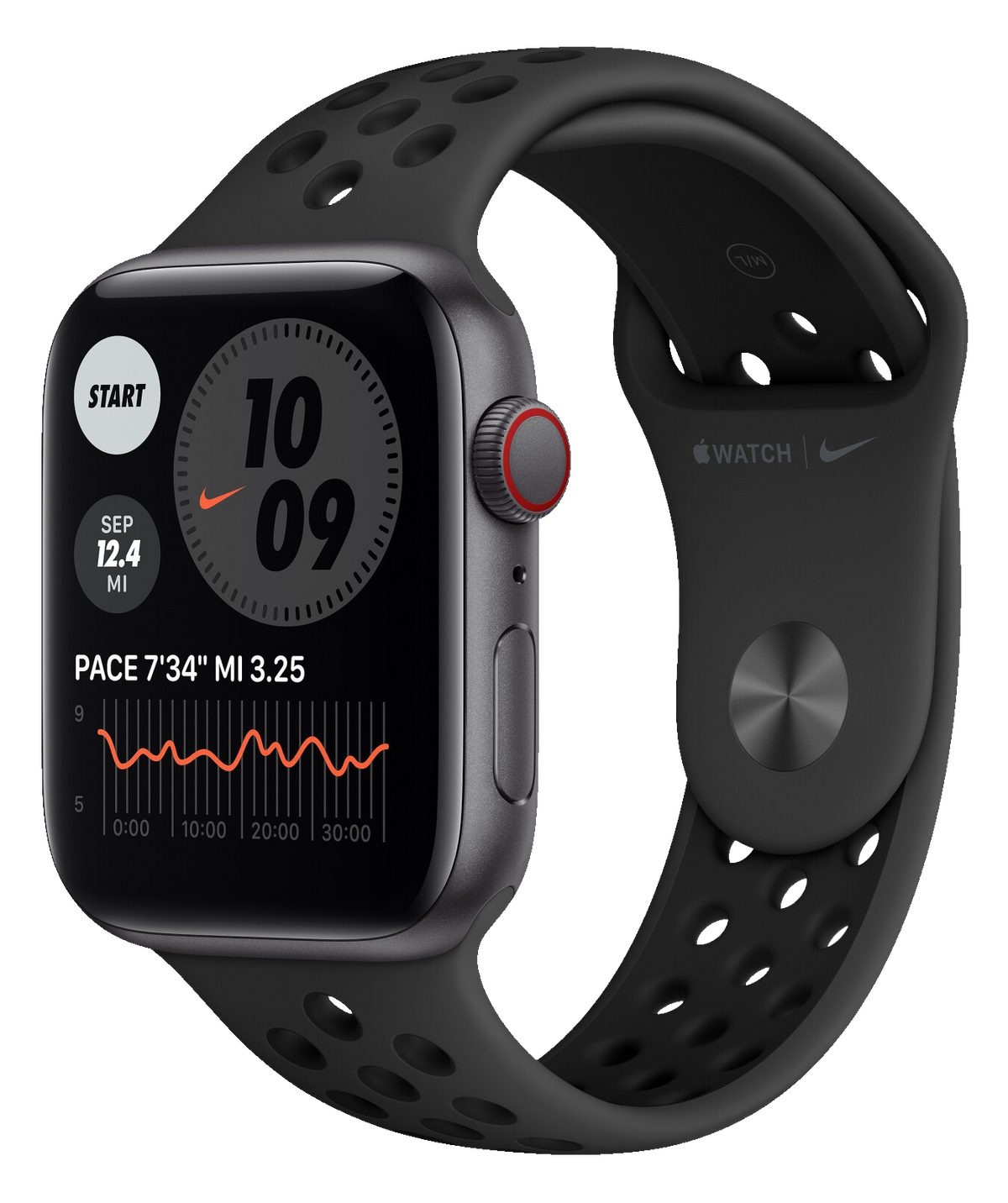 Apple Watch SE LTE Nike Space Grau 44mm Sportarmband Schwarz MKT73 - Ohne Vertrag