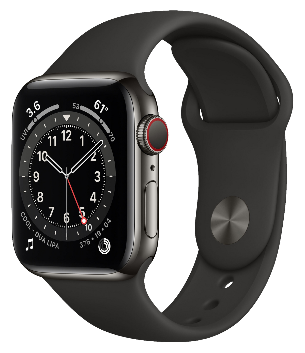 Apple Watch 6 LTE schwarz Edelstahl 40mm Sportarmband schwarz M06X3 - Ohne Vertrag