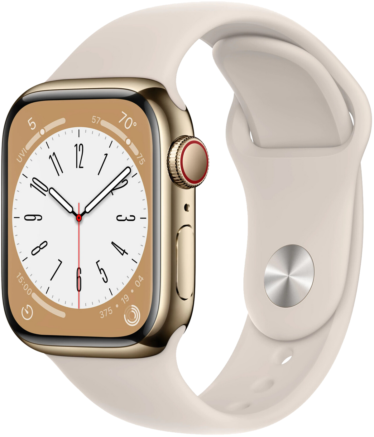 Apple Watch 8 LTE 41mm Edelstahl Gold Sportarmband Polarstern MNJC3 - Ohne Vertrag