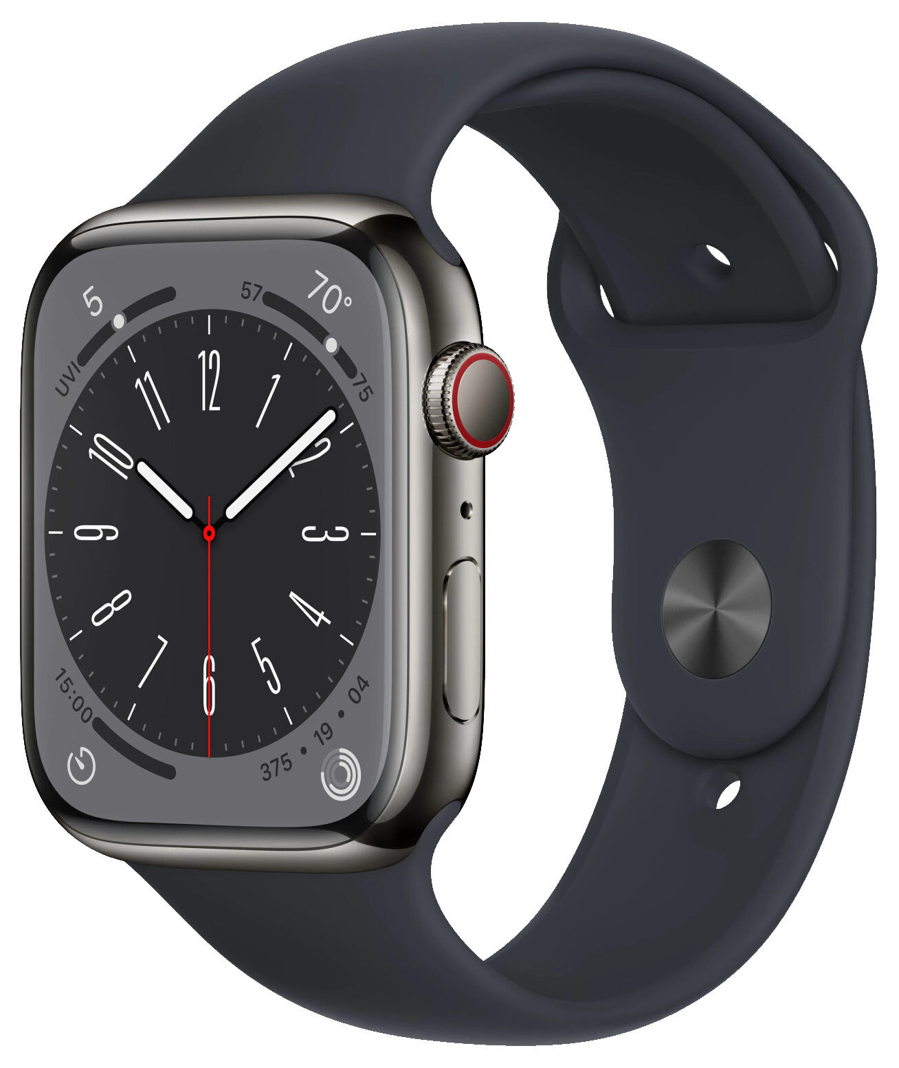 Apple Watch 8 LTE Graphit Edelstahl 45mm Sportarmband Mitternacht MNKU3 - Ohne Vertrag