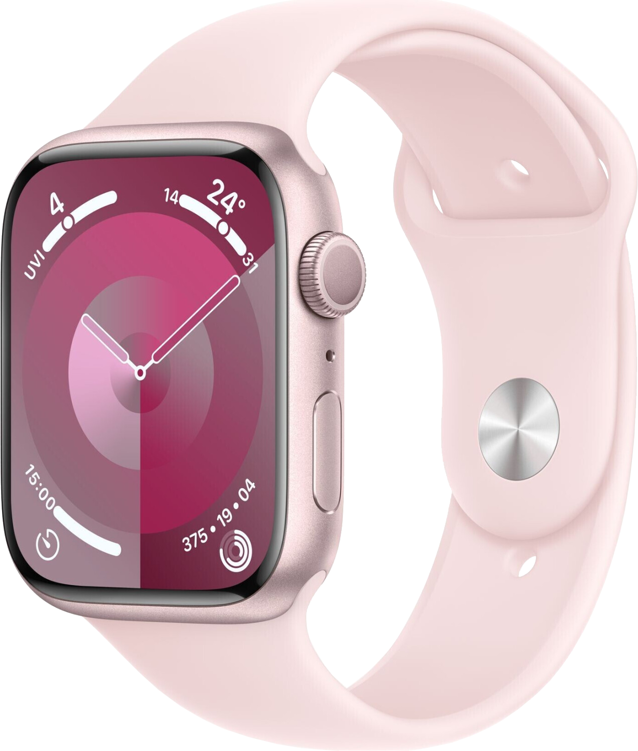 Apple Watch 9 Rosé Alu 45mm Sportarmband Hellrosa M/L MR9H3 - Ohne Vertrag