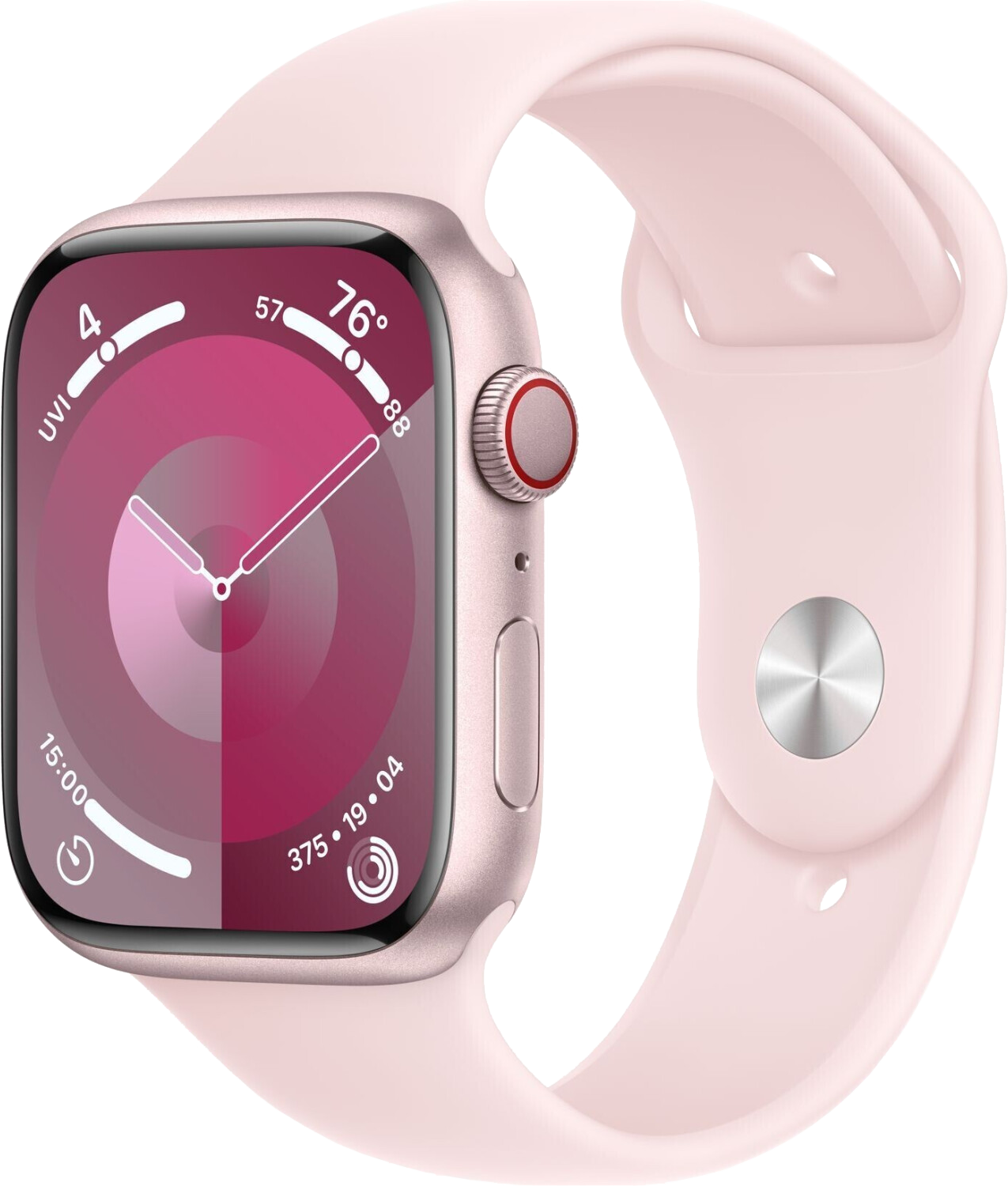 Apple Watch 9 GPS Rosa Alu 45mm Sportarmband Hellrosa S/M MR9G3 - Ohne Vertrag