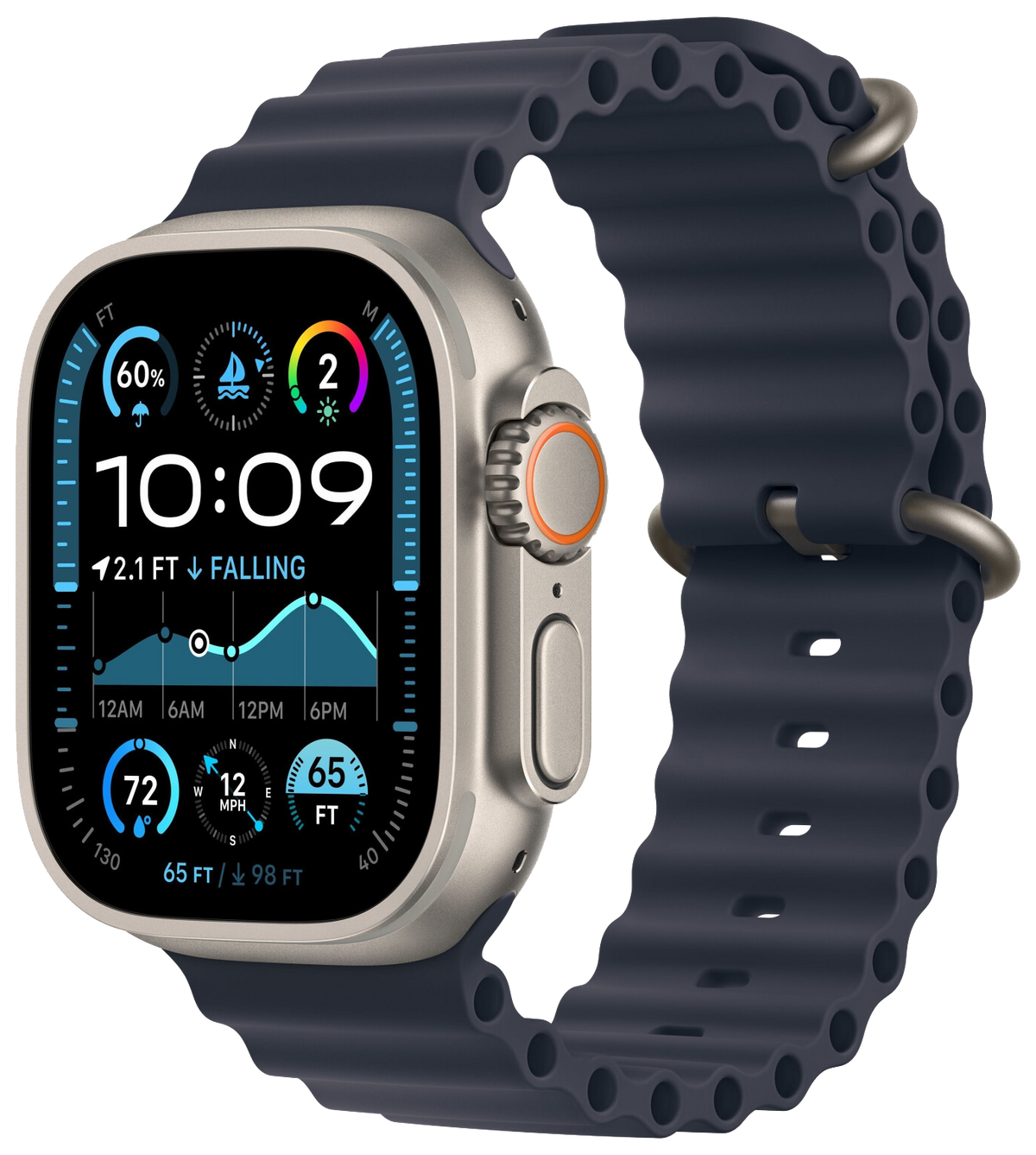 Apple Watch Ultra 2 2024 LTE Natur Titan 49mm Ocean Armband Marine MX4D3F - Ohne Vertrag