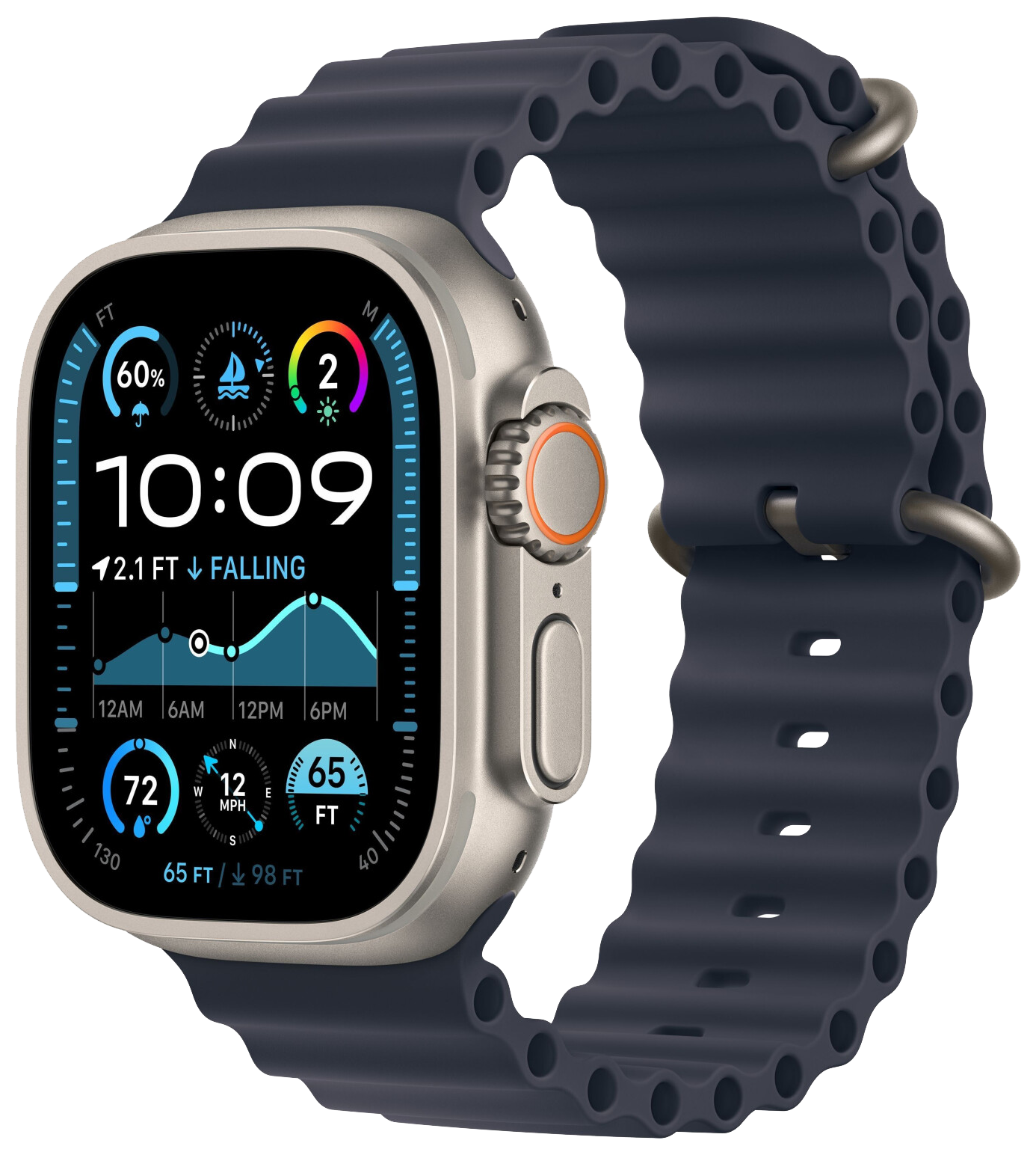 Apple Watch Ultra 2 2024 LTE Natur Titan 49mm Ocean Armband Marine MX4D3F - Ohne Vertrag