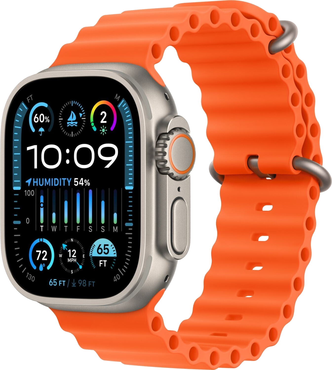 Apple Watch Ultra 2 LTE Silber Titan 49mm Ocean Armband Orange MREH3 - Ohne Vertrag