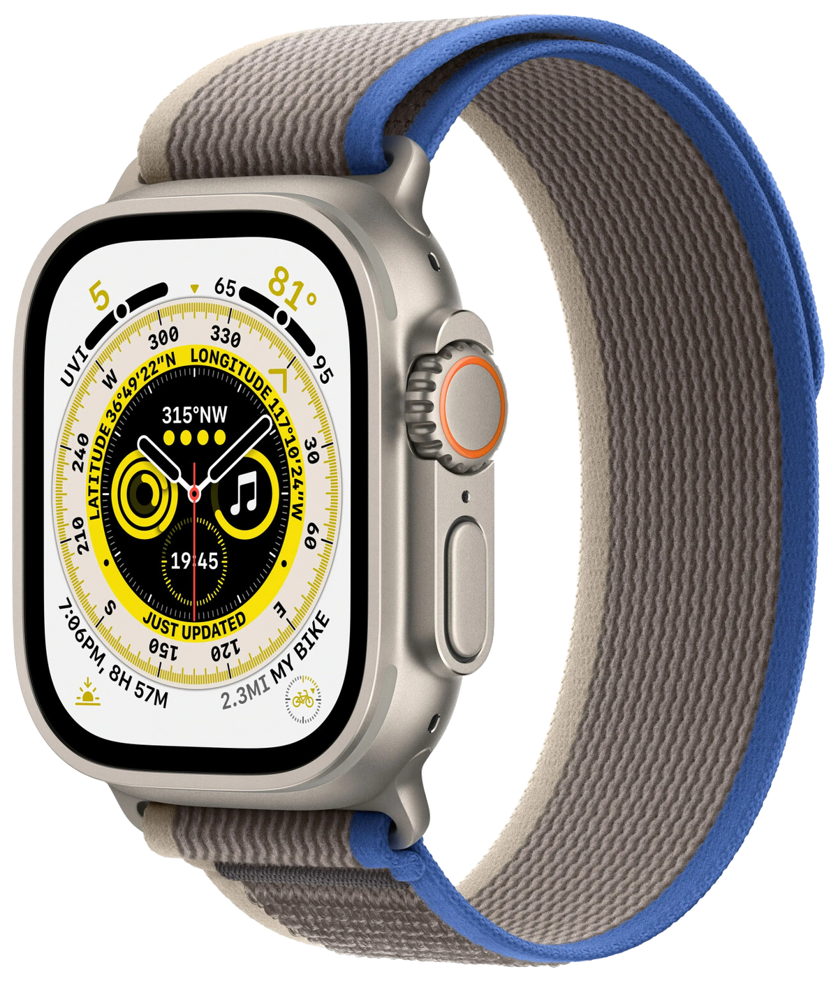 Apple Watch Ultra LTE silber Titan 49mm Trail Loop Blau/Grau S/M MNHL3 - Ohne Vertrag