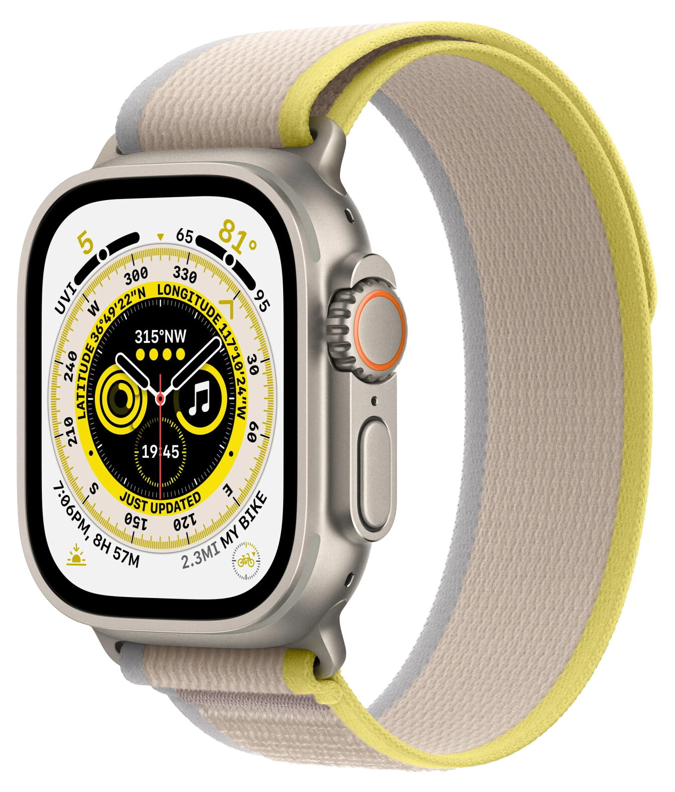 Apple Watch Ultra LTE silber Titan 49mm Trail Loop Gelb/Beige S/M MNHK3 - Ohne Vertrag