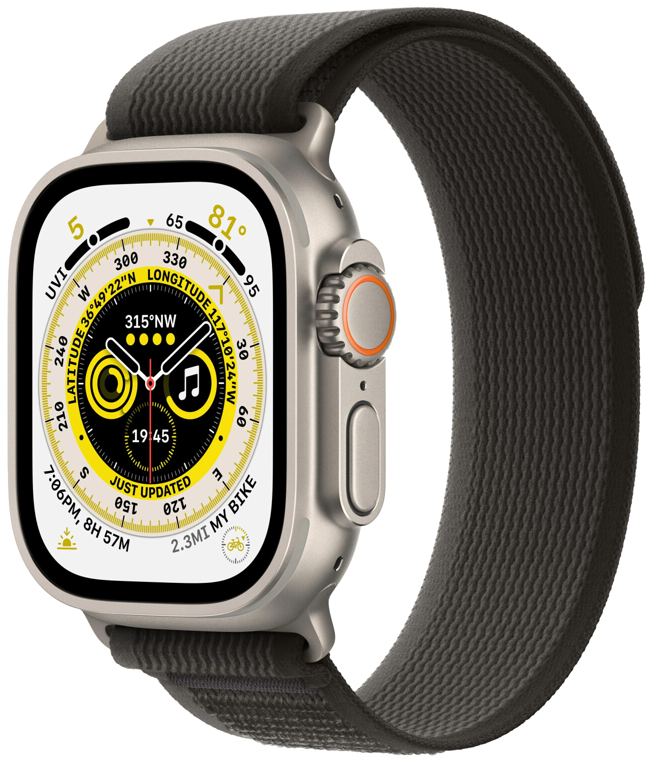 Apple Watch Ultra LTE silber Titan 49mm Trail Loop Schwarz/Grau S/M MQFW3 - Ohne Vertrag