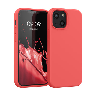 Gummierte Silikon Hülle für Apple iPhone 13 mini in Neon Koralle