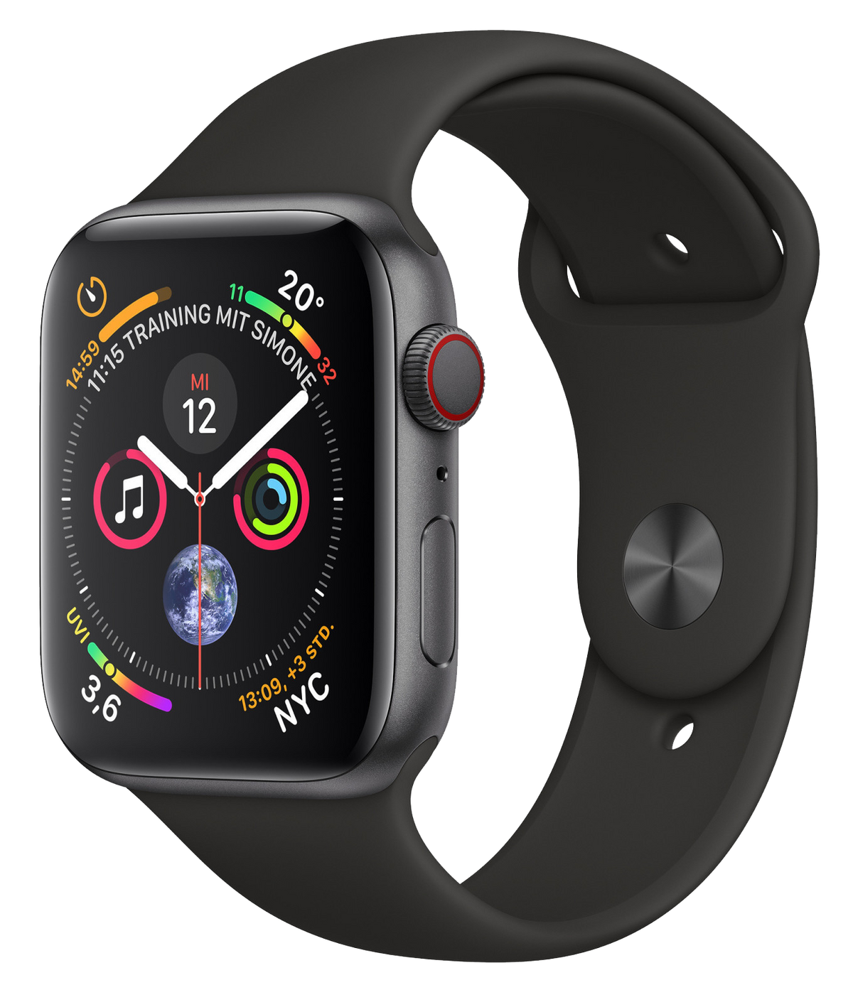 Apple Watch 4 Space Grau Alu 40mm Sport Band schwarz MU662 - Ohne Vertrag