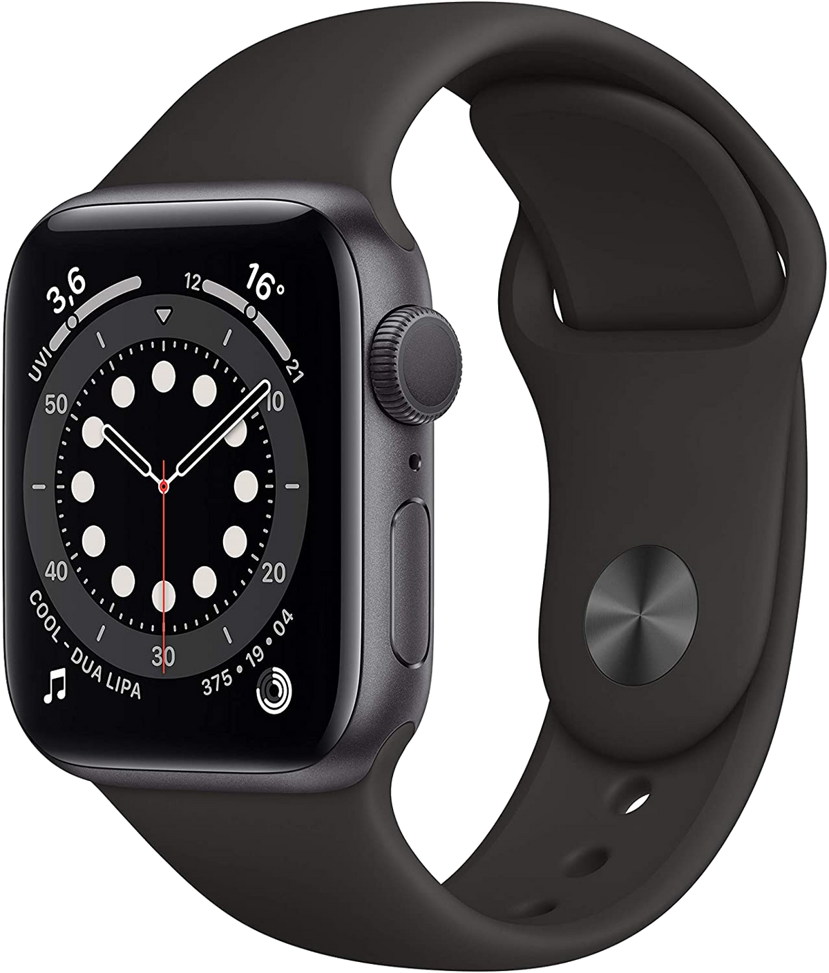 Apple Watch 6 Space Grau Aluminium 40mm Sportarmband Schwarz MG133 - Ohne Vertrag