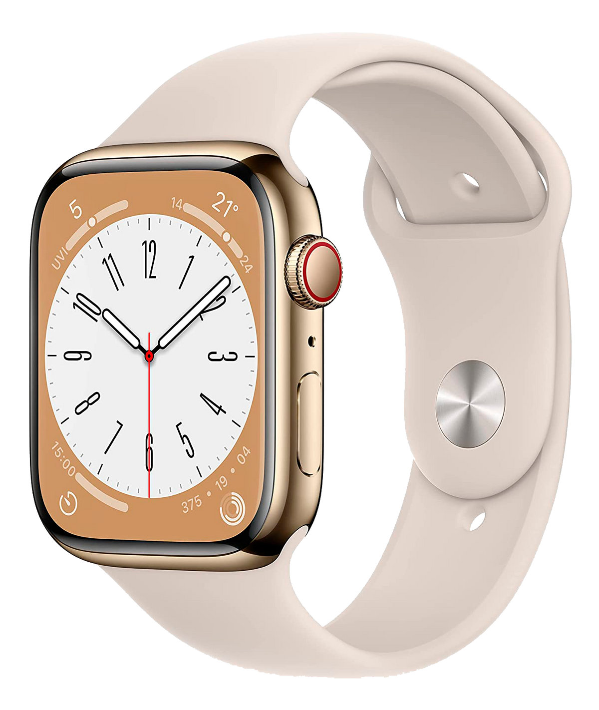 Apple Watch 8 LTE Gold Edelstahl 45mm Sportarmband Polarstern MNKM3 - Ohne Vertrag