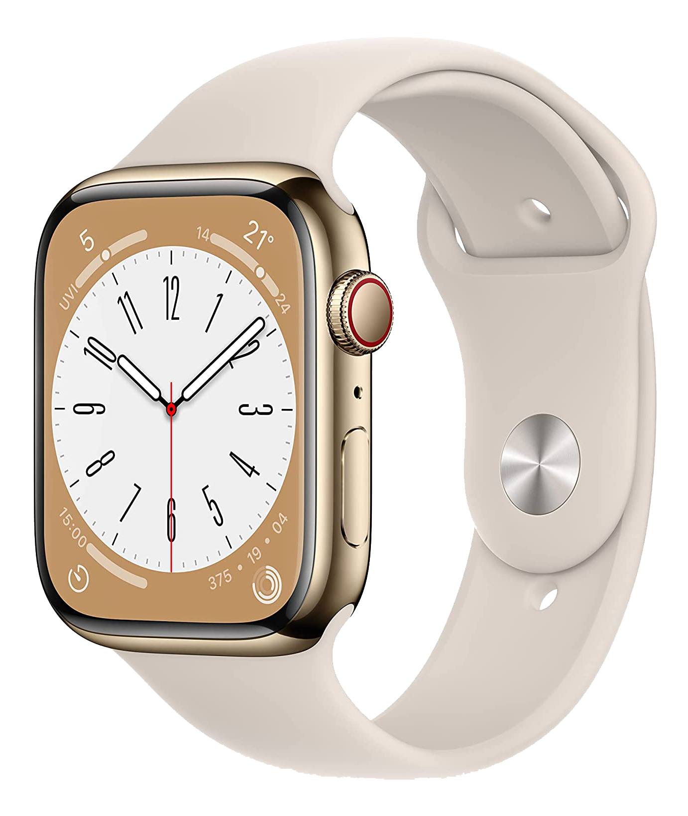 Apple Watch 8 LTE Gold Edelstahl 45mm Sportarmband Polarstern MNKM3 - Ohne Vertrag