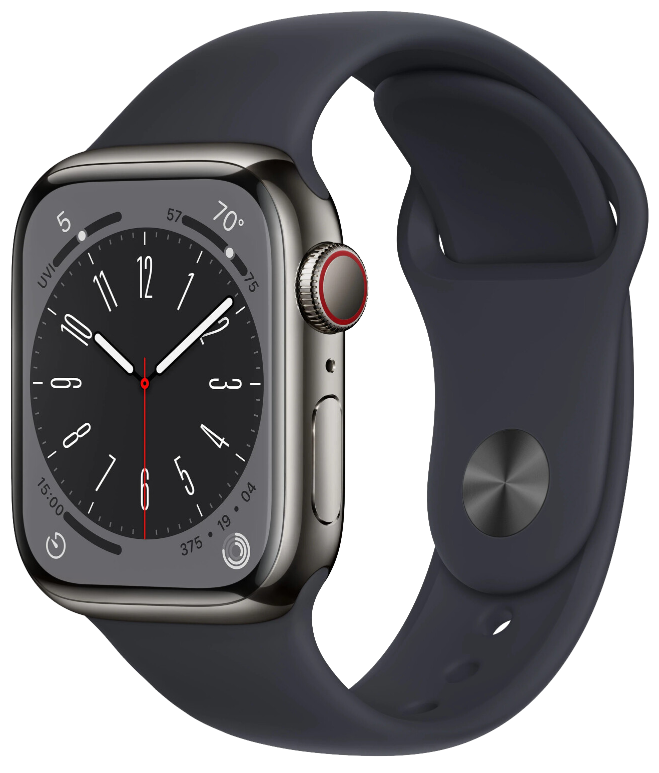 Apple Watch 8 LTE graphit Edelstahl 41mm Sportarmband Mitternacht MNJJ3 - Ohne Vertrag