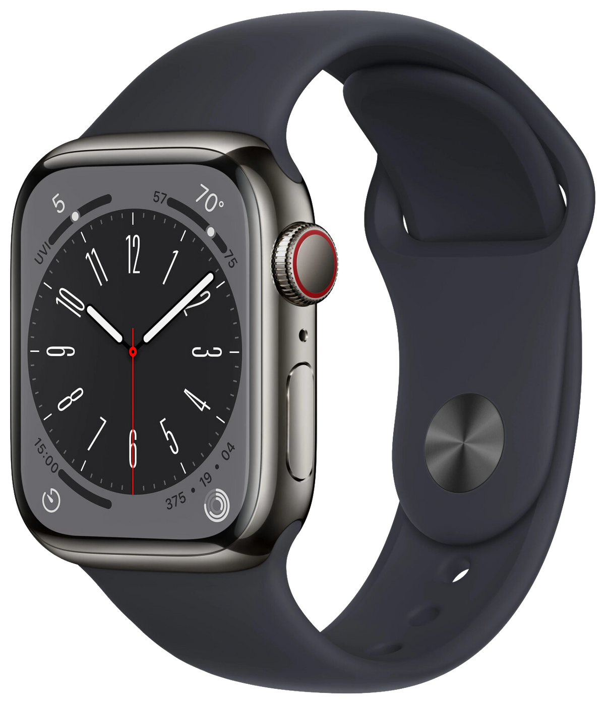 Apple Watch 8 LTE graphit Edelstahl 41mm Sportarmband Mitternacht MNJJ3 - Ohne Vertrag