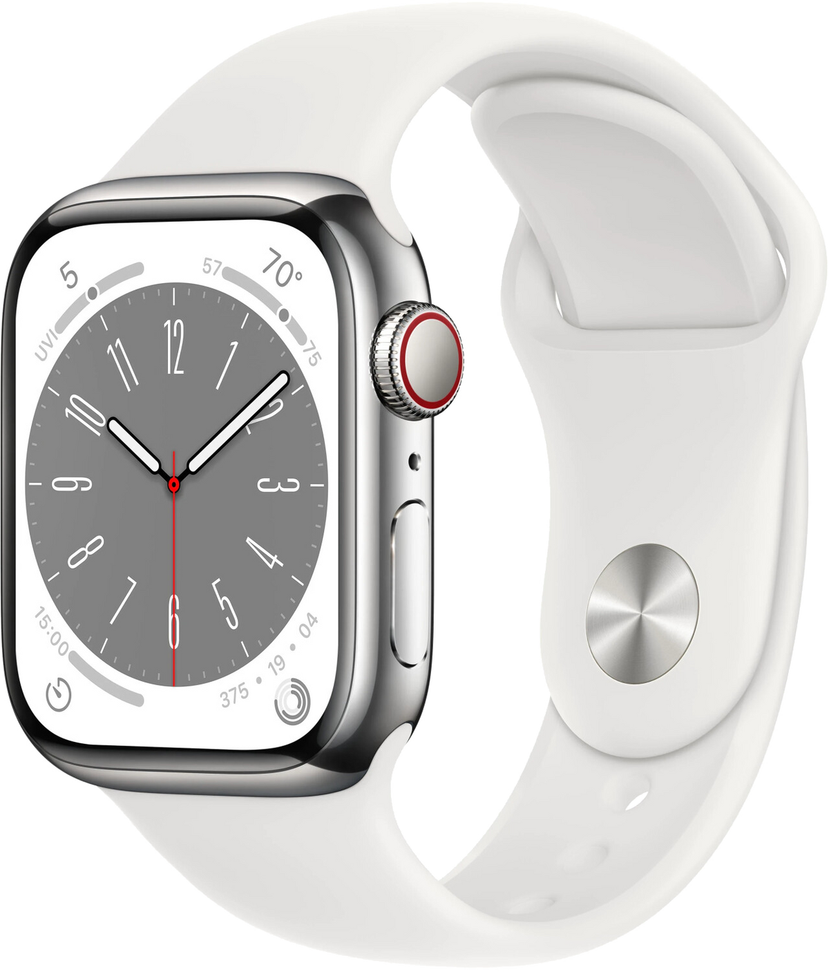 Apple Watch 8 LTE silber Edelstahl 41mm Sportarmband Weiß MNJ53 - Ohne Vertrag