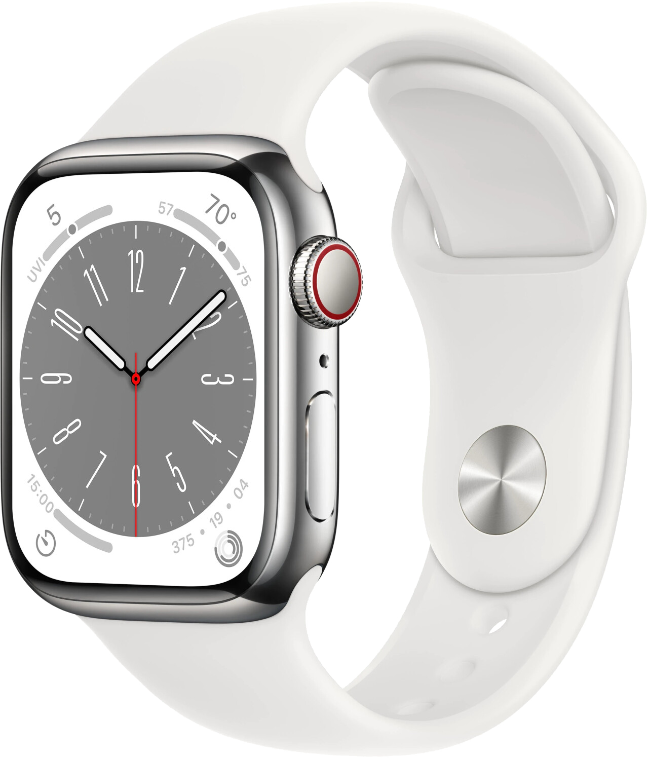 Apple Watch 8 LTE silber Edelstahl 41mm Sportarmband Weiß MNJ53 - Ohne Vertrag