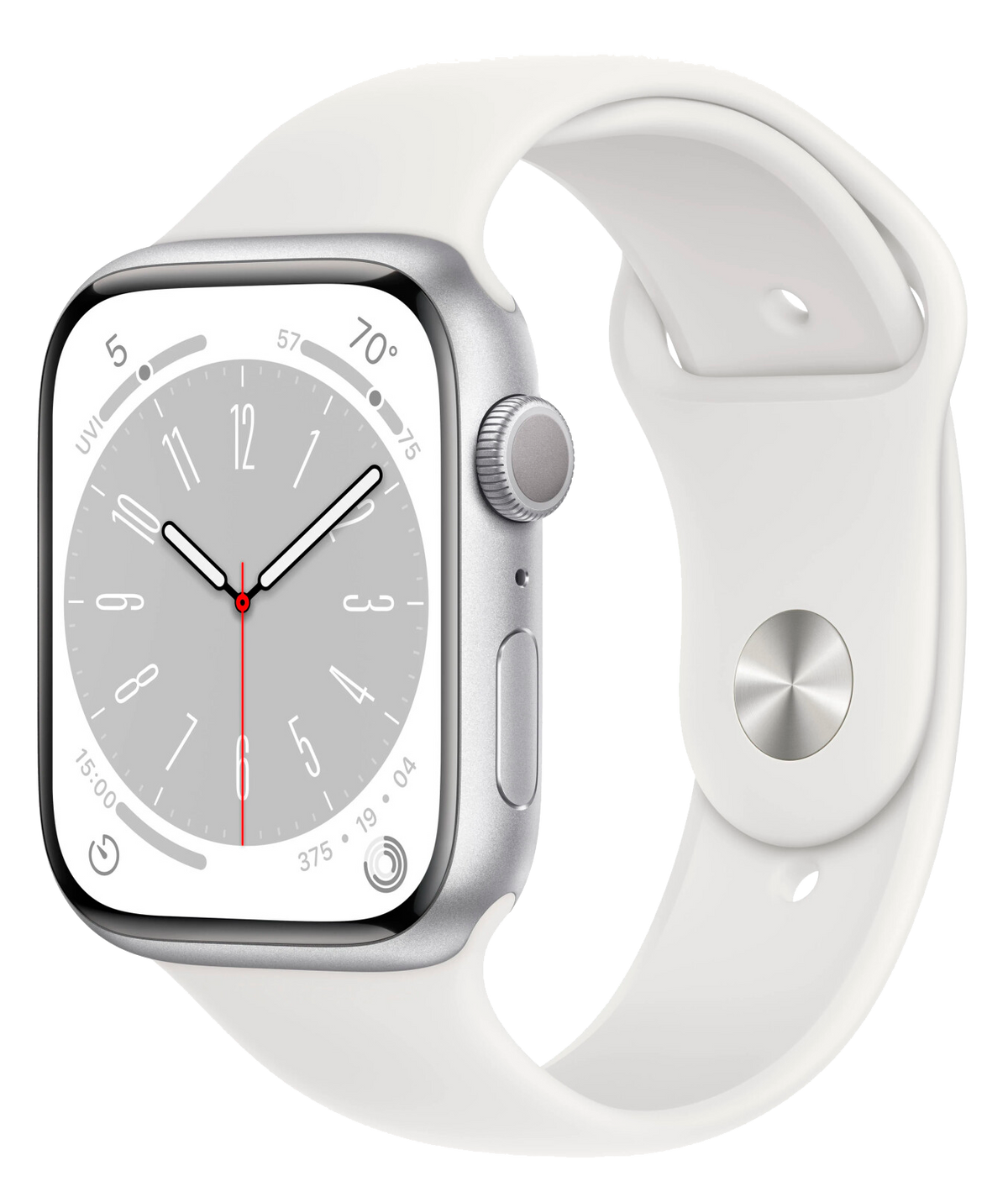 Apple Watch S8 GPS 45mm silber Alu Sportarmband weiß MP6N3 - Ohne Vertrag