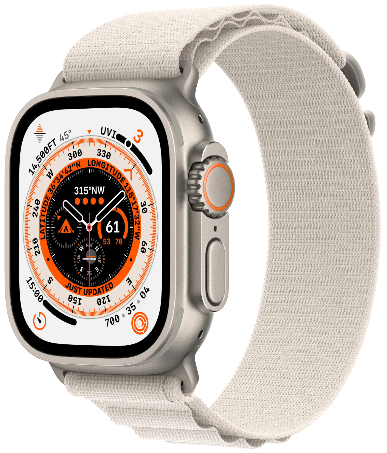 Apple Watch Ultra LTE silber Titan 49mm Alpine Loop Starlight Medium MQFR3 - Ohne Vertrag