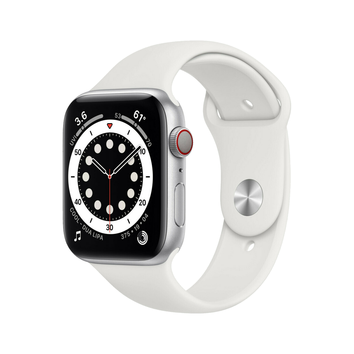 Apple Watch 6 LTE Silber Aluminium 44mm Sportarmband Weiß MG2C3 - Onhe Vertrag